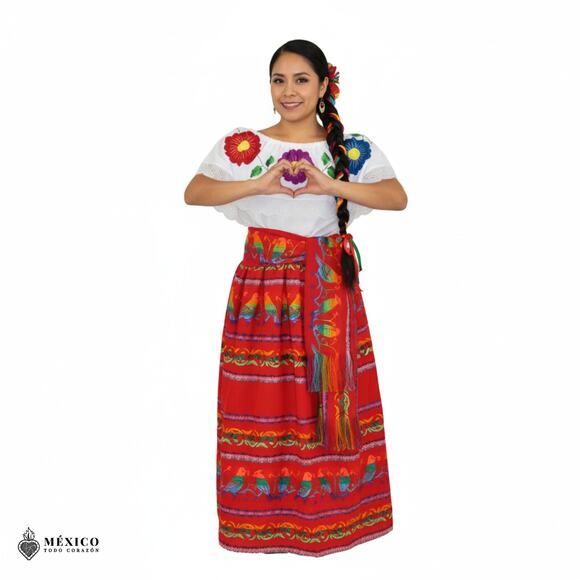 Traditional Mexican Floral Cambaya Dress Set – Handmade Two-Piece Skirt & Blouse - Picture 4 of 7